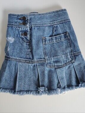 Vtg American Eagle Y2K Low Rise Pleated Denim Mini Skirt Distressed Size 10